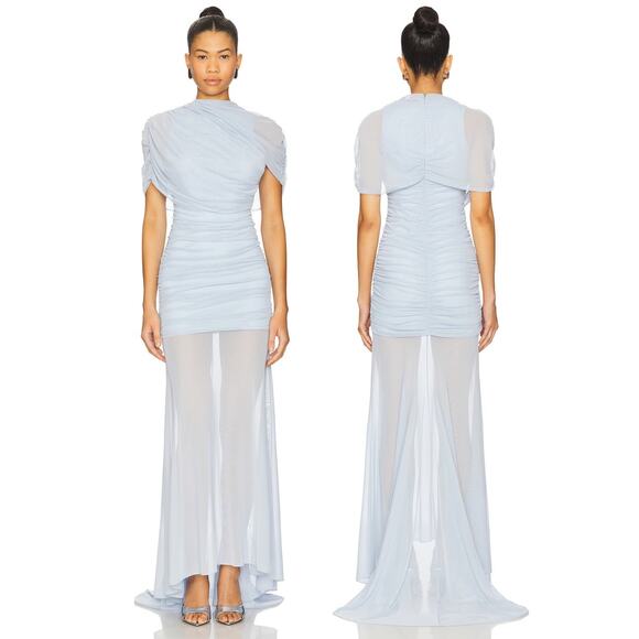 Amanda Uprichard x REVOLVE Evianna Mesh Gown Draped Ruched Formal Gala Party M